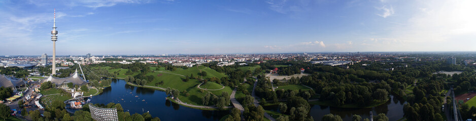 Fototapeta na wymiar München / Munich Olympiapark - Drohne - Aerial Panorama