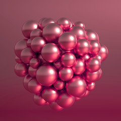 Metallic background with balls, atom, molecule. 3d illustration, 3d rendering.