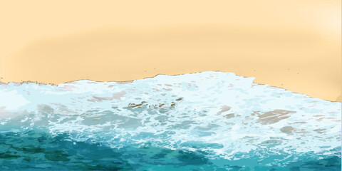 Hello summer. Realistic ocean waves and beach. Horizontal banner for advertising and summer discounts. . © Анна Таранкова