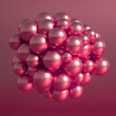 Metallic background with balls, atom, molecule. 3d illustration, 3d rendering.