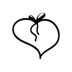 Hand drawn heart with a bow. Decor element. Valentine's day card, element template and love symbol. Vector clip art isolated on white background.