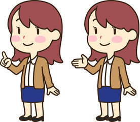 Girl with long brown hair standing explaining and pointing