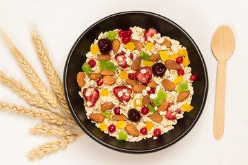 Muesli balanced protein breakfast. Fruits berries  seeds, nuts