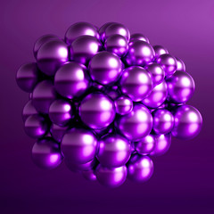 Metallic background with balls, atom, molecule. 3d illustration, 3d rendering.
