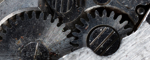 old clockwork, metal gears close up