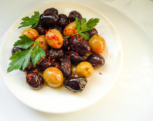 black and green olives