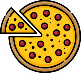 Pepperoni Pizza Doodle Sketch Icon