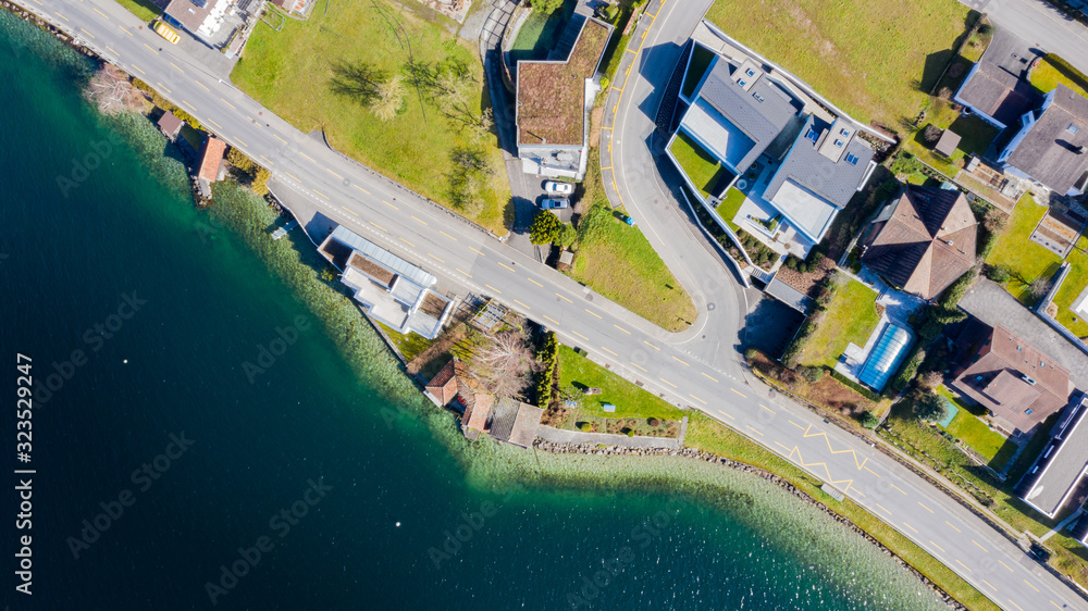 Poster drone photo above the lake of Zug - Posters
