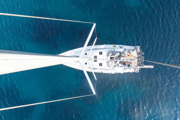 View from the mast onto Sailing Yacht while Anchoring