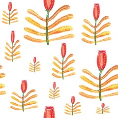 Pattern of stylized flowers for cards, clothes, textile, wallpaper. Watercolor illustration. Raster.