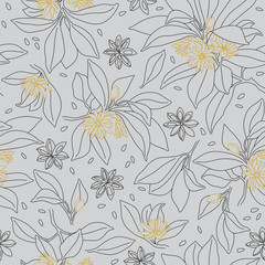 Star Anise Vector Line Seamless Pattern Design. Illicium Anisatum