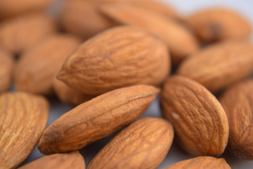 Almonds. Almond nut isolated.Full depth of field. Close-Up Stock Photography Image