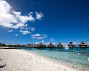 French Polynesia. Over water bungalows  and beach