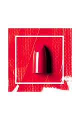 Beautiful photo of red lipstick, texture of red lipstick on a white background.