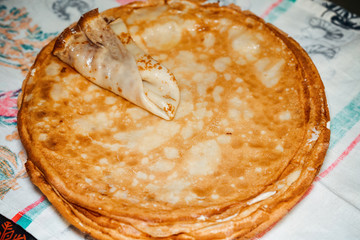 Thin pancakes with crispy crust.