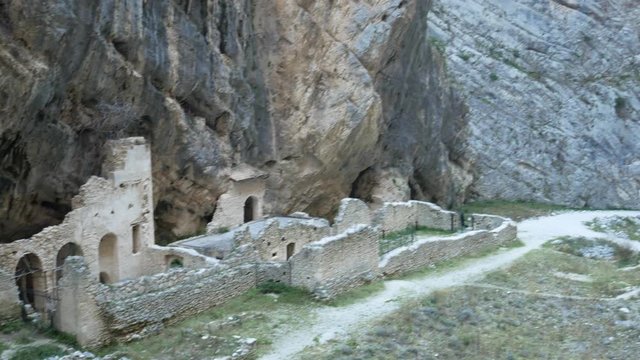 Fara San Martino, Majella National Park, Chieti, Abruzzo, Italy, Europe - January 9 2020: Remains of the old Benedictine abbey in the Gorges of Fara San Martino. Pope Celestine V Hermitage