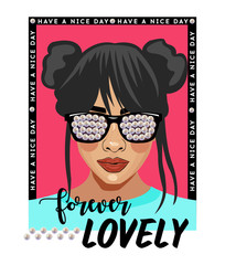 Forever Lovely. Typography slogan with girl. Girl slogan.