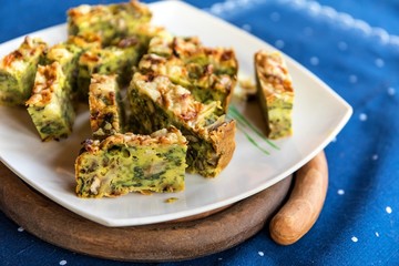Vegetarian dessert of broccoli and spinach on the table. Healthy food. Homemade dessert.