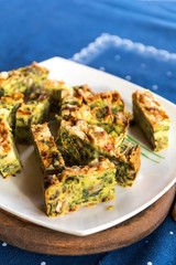 Vegetarian dessert of broccoli and spinach on the table. Healthy food. Homemade dessert.