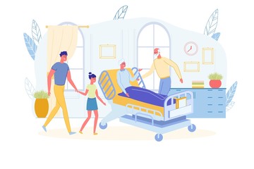 Family Visiting Sick Senior Relative in Hospital.