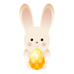 Easter bunny rabbit. Happy Easter holiday composition with gold Easter egg