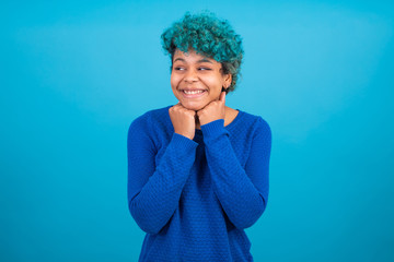 young woman or afro american girl isolated on color background