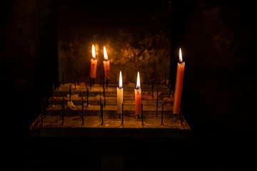 Candles Burning in Japanese Shinto Temple