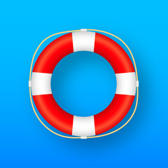 Realistic Style, lifebuoy Isolated on blue Background. Vector stock illustration.
