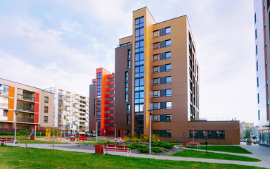 New apartment house and home building complex concept playground