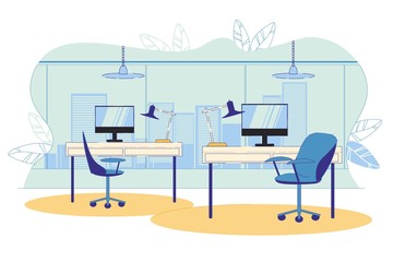 Office Interior Background with Panoramic Windows.