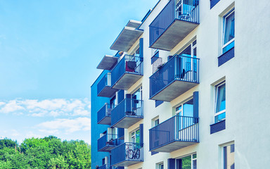 Detail of modern apartment residential buildings with balconies