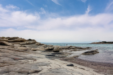 Beautiful scenery by the sea in Vourvourou, Sithonia, Chalkidiki, Greece