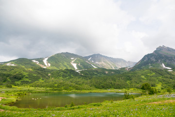 Vachkazhets mountain range, Kamchatka Peninsula, Russia. These are the remains of an ancient volcano, divided as a result of a strong eruption into several parts. Regional monument of nature.