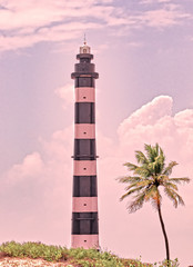 lighthouse, farol, faro,  灯塔,  灯台,  lighthouse on the beach,  lighthouse with palm tree