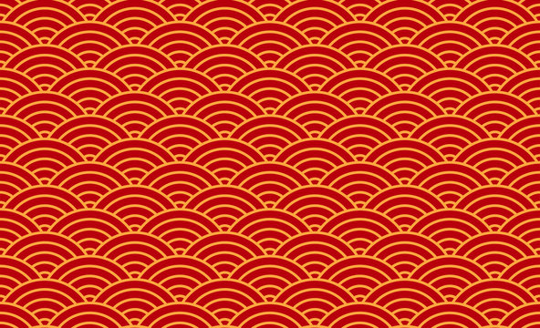 Chinese seamless pattern of traditional oriental background with red and gold ornament. Asian red and golden pattern. Vector illustration.