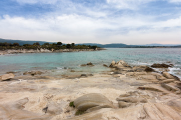 Beautiful scenery by the sea in Vourvourou, Sithonia, Chalkidiki, Greece