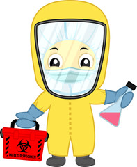 vector cute doctor in virus protection suit with laboratory tub