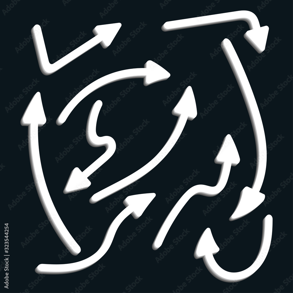 Poster hand drawn set of arrow elements in doodle style isolated on dark background