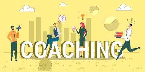 Coaching Flat Word Concept Banner Vector Template