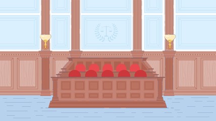 Jury Box in Court or Trial House Hall Interior.