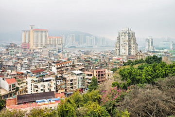 Panorama of Macao business downtown and residential buildings quarter