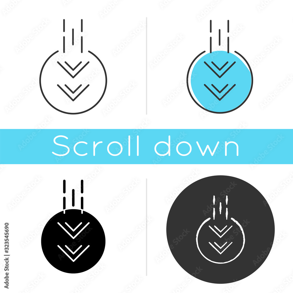 Aufkleber moving down arrow in circle icon. mobile app page browsing indicator. web cursor. scrolldown button.