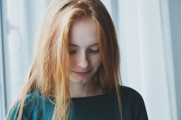 portrait of depressed sad frustrated young woman, teenage problems