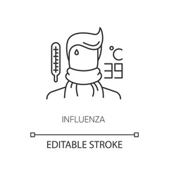 Influenza pixel perfect linear icon. Thin line customizable illustration. Contagious flu virus, respiratory viral infection contour symbol. Vector isolated outline drawing. Editable stroke