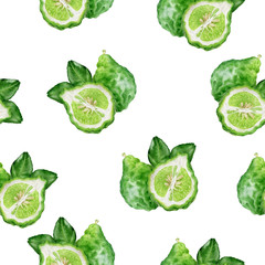 Bergamot fruit hand drawn watercolor illustration. Seamless pattern.