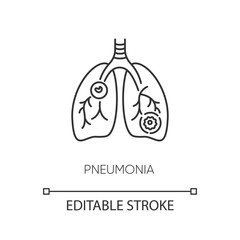 Pneumonia pixel perfect linear icon. Thin line customizable illustration. Dangerous respiratory disease, pulmonary illness contour symbol. Vector isolated outline drawing. Editable stroke