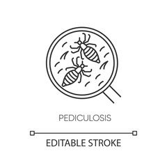 Pediculosis pixel perfect linear icon. Thin line customizable illustration. Contagious medical problem, epidemic disease, head lice contour symbol. Vector isolated outline drawing. Editable stroke