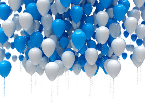 Party balloons blue and white celebration isolated on white background. 3d illustration