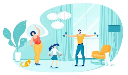 Healthy Family Doing Morning Exercises at Home.