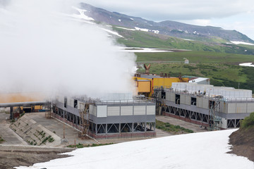 Mutnovskaya Geothermal Power Station, Kamchatka Peninsula, Russia - August 11, 2018: The station is...